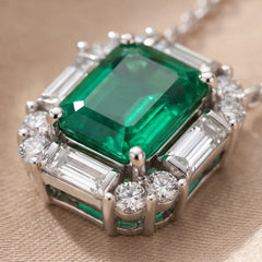 3.67 CT Emerald & Baguette-Cut Emerald Halo Pendant
