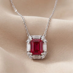 3.67 CT Emerald & Baguette-Cut Ruby Halo Pendant
