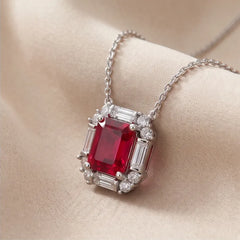 3.67 CT Emerald & Baguette-Cut Ruby Halo Pendant