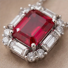 3.67 CT Emerald & Baguette-Cut Ruby Halo Pendant