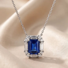 3.67 CT Emerald & Baguette-Cut Sapphire Halo Pendant