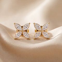 1.6 CT Marquise Diamond Four-Petal Stud Earrings