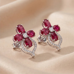 4.03 CT Ruby & Diamond Clover Stud Earrings