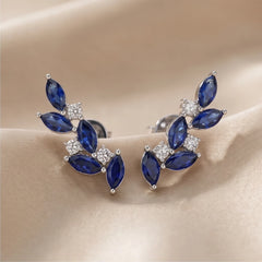 1.71 CT Marquise Sapphire & Diamond Leaf Climber Earrings