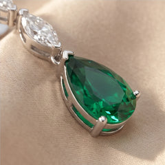 2.7 CT Pear Emerald & Marquise Diamond Drop Earrings
