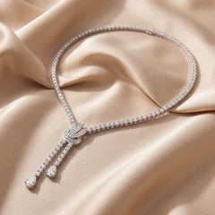 8.98 CT Round & Pear Diamond Tennis Necklace with Drop