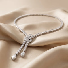 8.98 CT Round & Pear Diamond Tennis Necklace with Drop