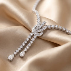 8.98 CT Round & Pear Diamond Tennis Necklace with Drop