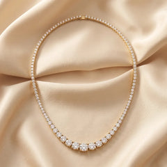 24.85 CT Round Diamond Graduated Tennis Necklace