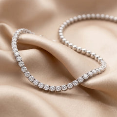 12.60 CT Round Diamond Half Tennis Necklace with Gold Bead Back