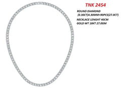 27.00 CT Round Diamond Tennis Necklace