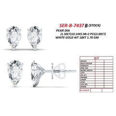 3.14 CT Pear Diamond Solitaire Stud Earrings