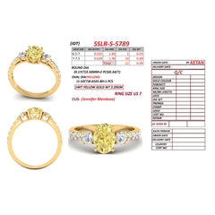2.23 CT Oval Cut Three Stone Ring – Fancy Yellow Center, Pavé Band