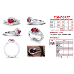 1.76 CT Pear Ruby Halo Split Shank Ring