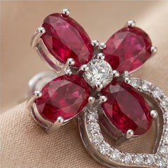 4.03 CT Ruby & Diamond Clover Stud Earrings