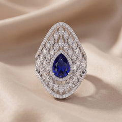 5.43 CT Pear Sapphire & Marquise Statement Cocktail Ring