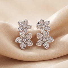 0.39 CT Diamond Pavé Double Flower Cluster Earrings