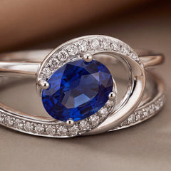 1.41 CT Oval Sapphire Swirl Halo Ring