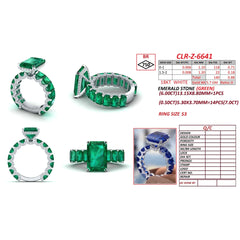 13.88 CT Emerald-Cut Green Emerald Ring with Ruby Shank