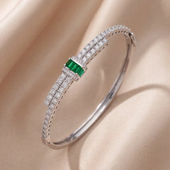 3.29 CT Baguette Emerald & Diamond Bypass Bangle