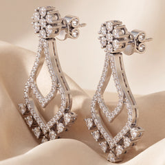 2.19 CT Diamond Floral Top Chandelier Drop Earrings