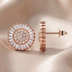 1.61 CT Tapered Baguette & Round Diamond Cluster Halo Stud Earrings