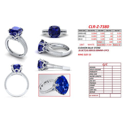 6.89 CT Cushion Blue Sapphire Solitaire Ring
