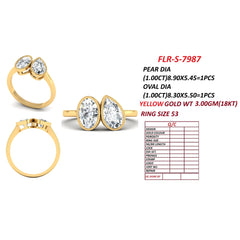 2.05 CT Oval & Pear Diamond Bezel Toi et Moi Ring