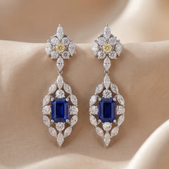 Emerald Sapphire & Diamond Chandelier Drop Earrings