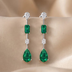 3.24 CT Multi Shape Emerald & Diamond Linear Drop Earrings