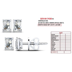 1 CT Emerald-cut Diamond Solitaire Stud Earrings