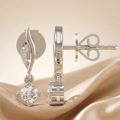 0.35 CT Round Diamond Solitaire Leaf Drop Earrings