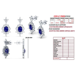 6.23 CT Oval Sapphire & Diamond Sunburst Halo Drop Earrings