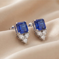 4.6 CT Emerald-cut Sapphire & Diamond Emerald-Cut Floral Accent Stud Earrings