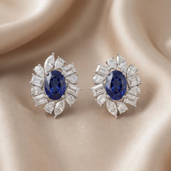4.24 CT Oval Sapphire & Diamond Multi Shape Halo Stud Earrings