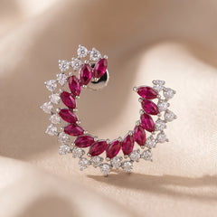 3.93 CT Marquise Ruby & Diamond Double-Row Hoop Earrings
