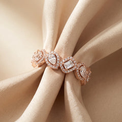 1.32 CT Pear & Emerald-Cut Diamond Halo Half Eternity Ring