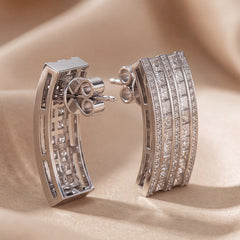 2.54 CT Princess Pavé Diamond Curved Bar Stud Earrings