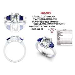 2.71 CT Emerald Cut & Taper Sapphire Three Stone Ring