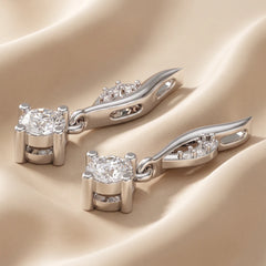 0.35 CT Round Diamond Solitaire Leaf Drop Earrings