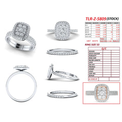 1.11 CT Cushion Cluster Halo Twin Ring