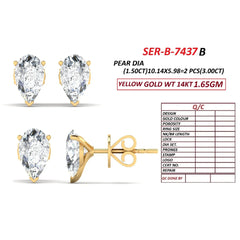 3 CT Pear Diamond Solitaire Stud Earrings