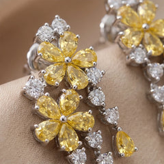 4.26 CT Pear Yellow Floral Diamond Cascading Chandelier Earrings