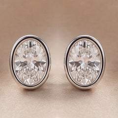 1 CT Oval Diamond Bezel Solitaire Stud Earrings