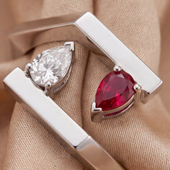 0.32 CT Pear Diamond & Ruby Architectural Open Ring