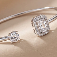 0.82 CT Round & Emerald-Cut Diamond Open Cuff Bracelet