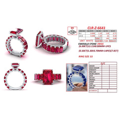 13.88 CT Ruby Emerald-Cut Ring with Ruby Shank