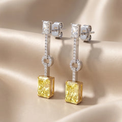 Yellow Radiant Diamond Linear Drop Earrings