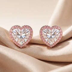 3.29 CT Heart Diamond Pink Halo Stud Earrings