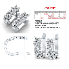0.83 CT Marquise & Pear Diamond Leaf Cluster Huggie Earrings